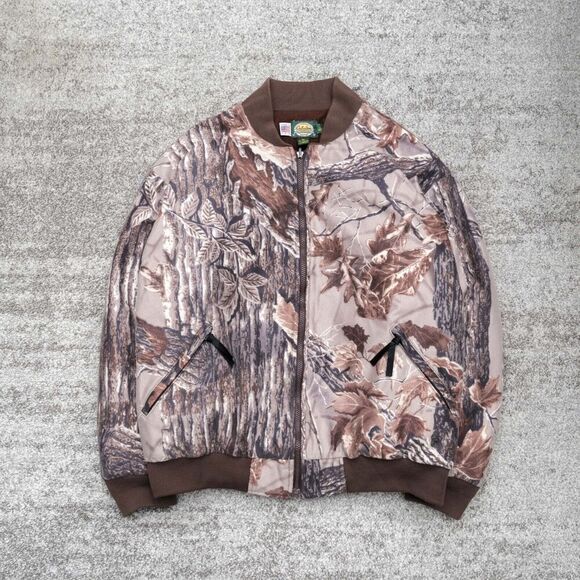 Vintage Cabelas Camo Outdoor Fleece Lined Zip Up Bomber Jacket L USA Real Tree‎ - Picture 1 of 6